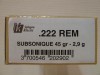 BOITE DE 20 CARTOUCHES SOLOGNE CALIBRE 222R SUBSONIC 45GR