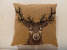 COUSSIN TOILE TETE DE CERF + FEUILLAGE
